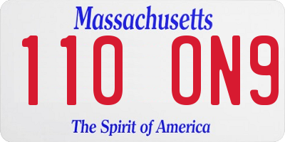 MA license plate 110ON9
