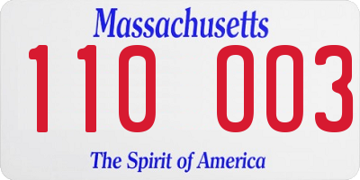 MA license plate 110OO3