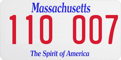MA license plate 110OO7