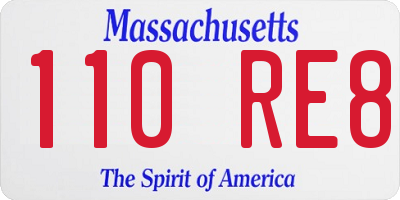 MA license plate 110RE8