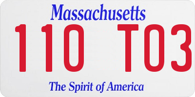 MA license plate 110TO3