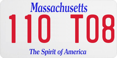 MA license plate 110TO8
