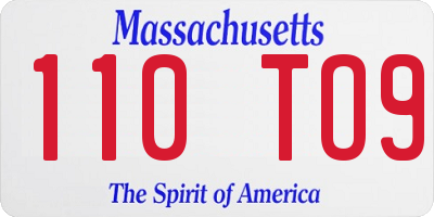 MA license plate 110TO9
