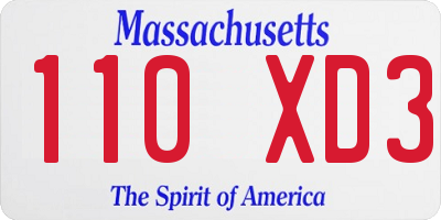 MA license plate 110XD3