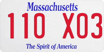 MA license plate 110XO3