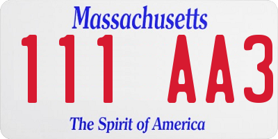 MA license plate 111AA3