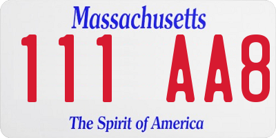 MA license plate 111AA8