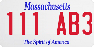 MA license plate 111AB3