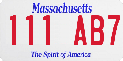 MA license plate 111AB7