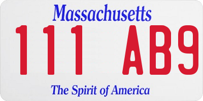 MA license plate 111AB9