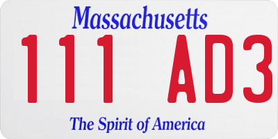 MA license plate 111AD3