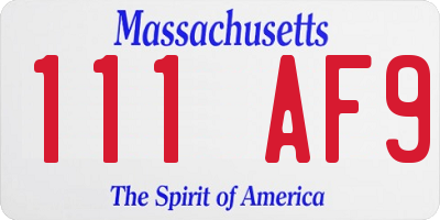 MA license plate 111AF9