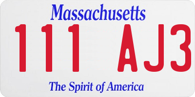 MA license plate 111AJ3