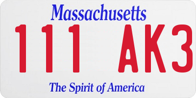 MA license plate 111AK3