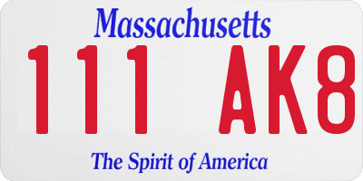 MA license plate 111AK8