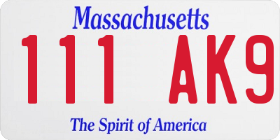 MA license plate 111AK9
