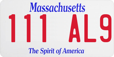 MA license plate 111AL9