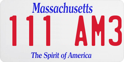 MA license plate 111AM3