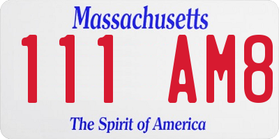 MA license plate 111AM8