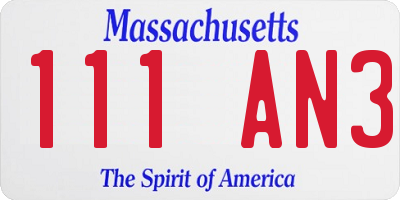 MA license plate 111AN3