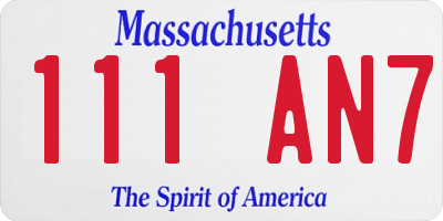 MA license plate 111AN7