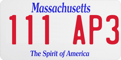 MA license plate 111AP3
