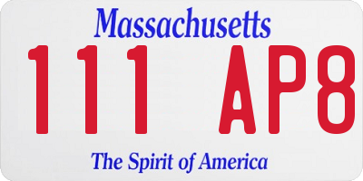 MA license plate 111AP8