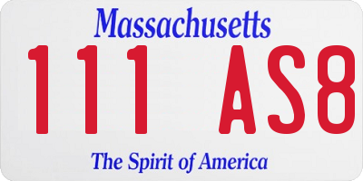 MA license plate 111AS8
