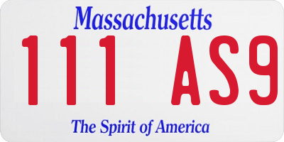 MA license plate 111AS9