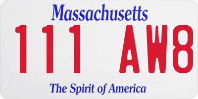 MA license plate 111AW8