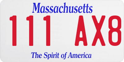 MA license plate 111AX8