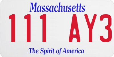 MA license plate 111AY3
