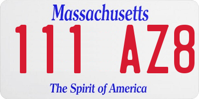 MA license plate 111AZ8