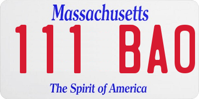 MA license plate 111BA0