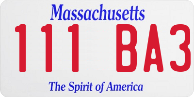 MA license plate 111BA3