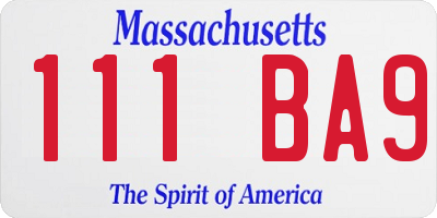 MA license plate 111BA9