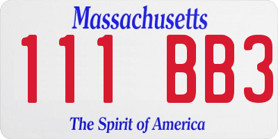 MA license plate 111BB3