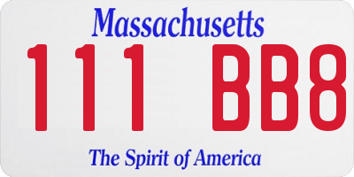 MA license plate 111BB8