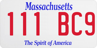 MA license plate 111BC9
