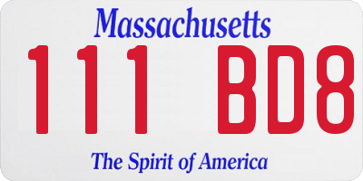 MA license plate 111BD8