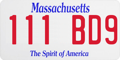 MA license plate 111BD9