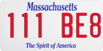 MA license plate 111BE8