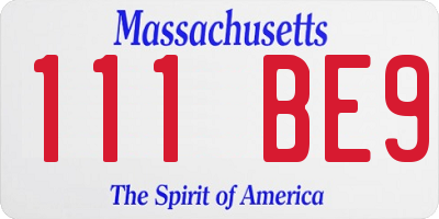 MA license plate 111BE9
