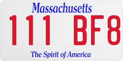 MA license plate 111BF8
