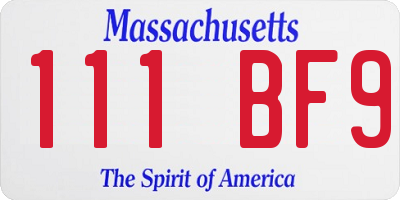 MA license plate 111BF9