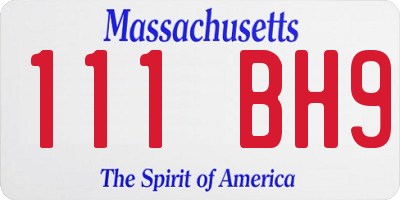 MA license plate 111BH9