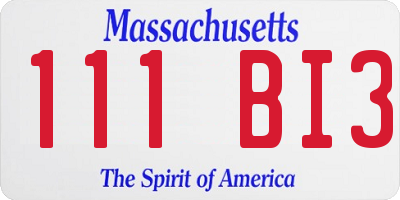 MA license plate 111BI3