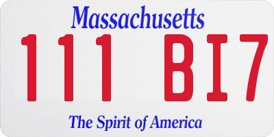 MA license plate 111BI7
