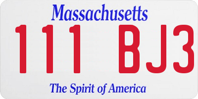 MA license plate 111BJ3