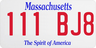 MA license plate 111BJ8